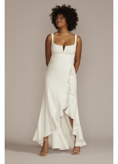 Crepe Plus Size Wedding Dress with Ruffle Skirt - Glamorous bridal shower? Casual-chic wedding? No matter the